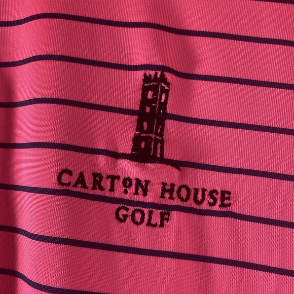 Mens Under Armour Medium Bright Pink & Blue Golf Polo w/ Carton House Golf Logo - Picture 2 of 8